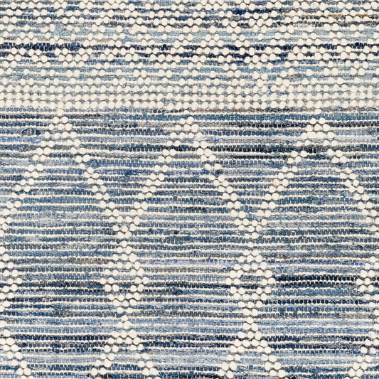 Nadine Rug by Livabliss in denim. Made from main: 70% cotton, main: 30% wool in a cottage & farmhouse style.