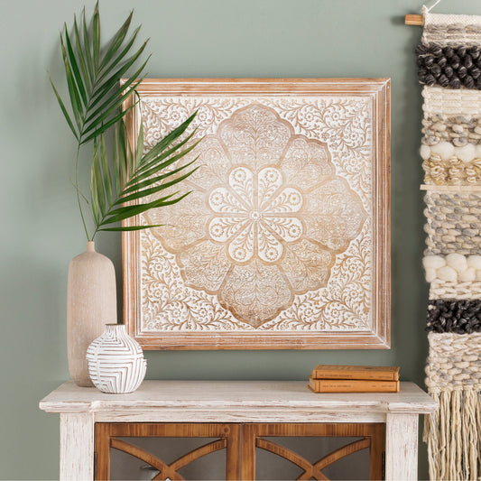 Nadia Wall Art Piece - 22000 by Surya in light grey, taupe, khaki and distressed. Made from wood in a transitional style.