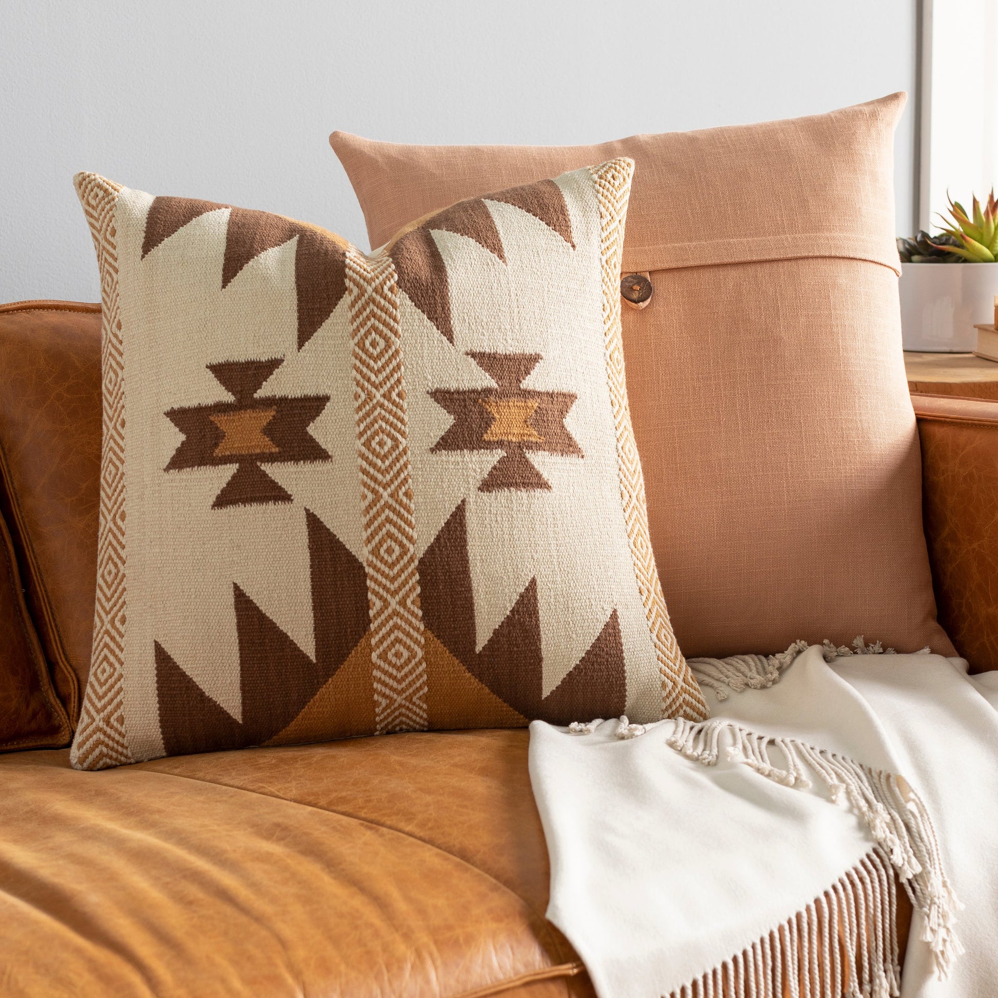Andrea Pillow - 32830 by Surya in brown, cream. Made from 100% cotton in a eclectic & global style.