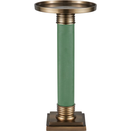 Gavin Accent Table by Currey and Company in green, antique brass. Made from cast aluminum in a unique style.