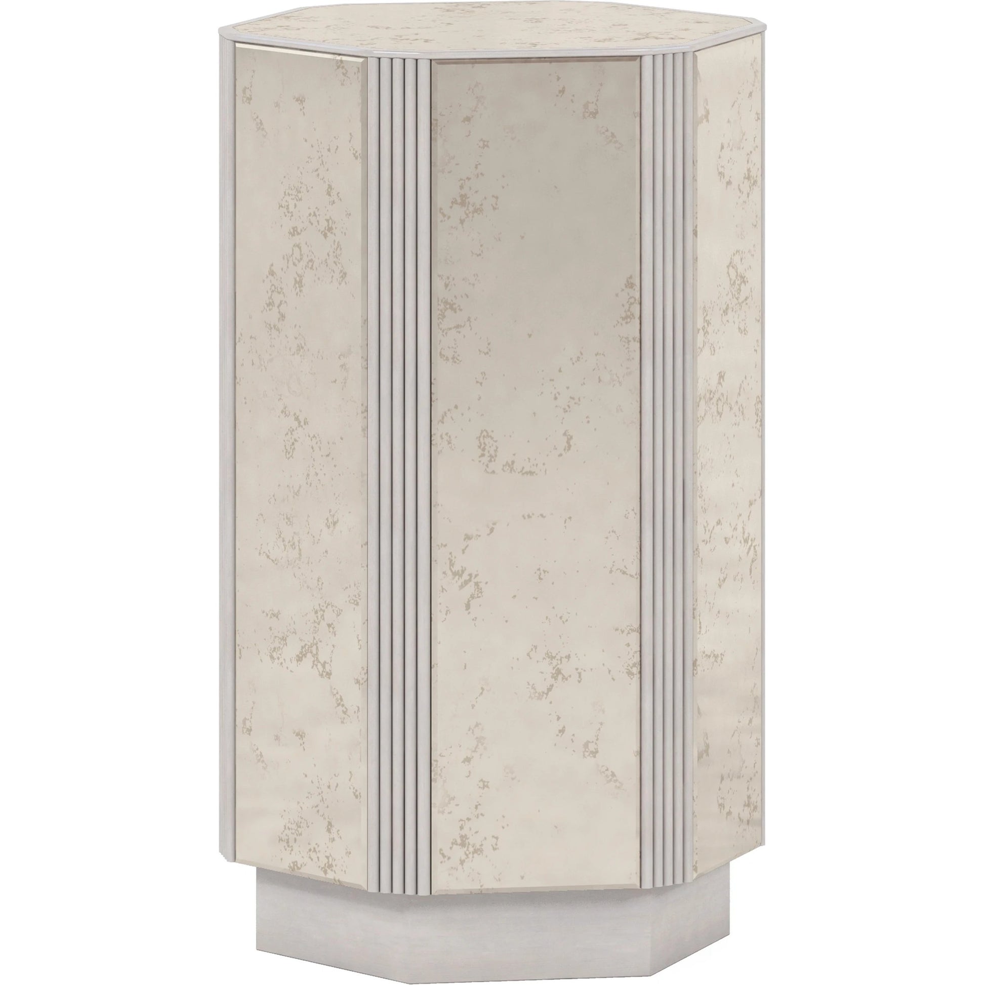 Mezzanine Spot Table by A.R.T. Furniture in dove gray. Made from parawood, poplar solids, mirror in a modern style.