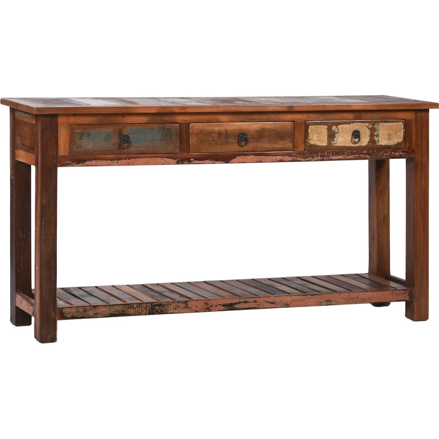 001 SI-2351173 | Primary Silo | Nantucket 3-Drawer Console Table by Arch & Plane in antique wood sealed finish. Made from reclaimed hardwood in a traditional style.