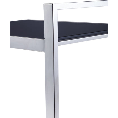 Luxe Serving Table by Pasargad Home in chrome and black. Made from glass, steel in a modern style.