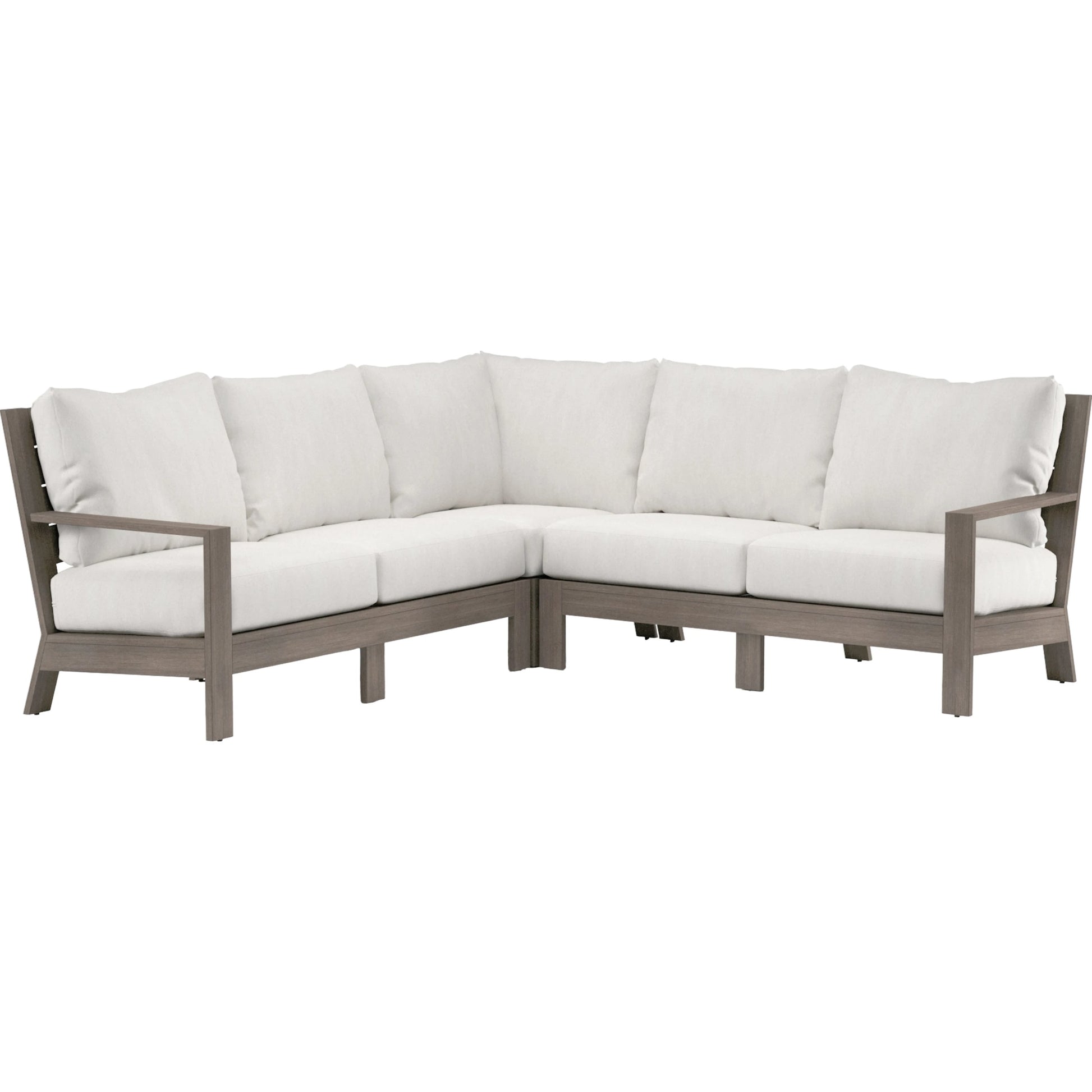 Laguna Outdoor Sectional by Sunset West in driftwood. Made from aluminum in a modern style.