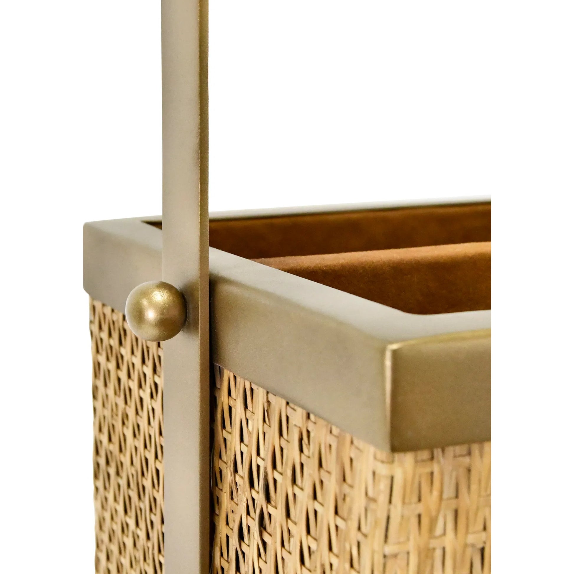 Nelson Rectangle Woven Rattan Magazine Holder by Worlds Away in natural, brass. Made from rattan in a rustic style.