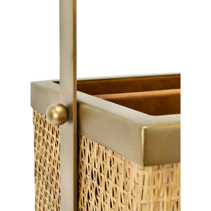 Nelson Rectangle Woven Rattan Magazine Holder by Worlds Away in natural, brass. Made from rattan in a rustic style.