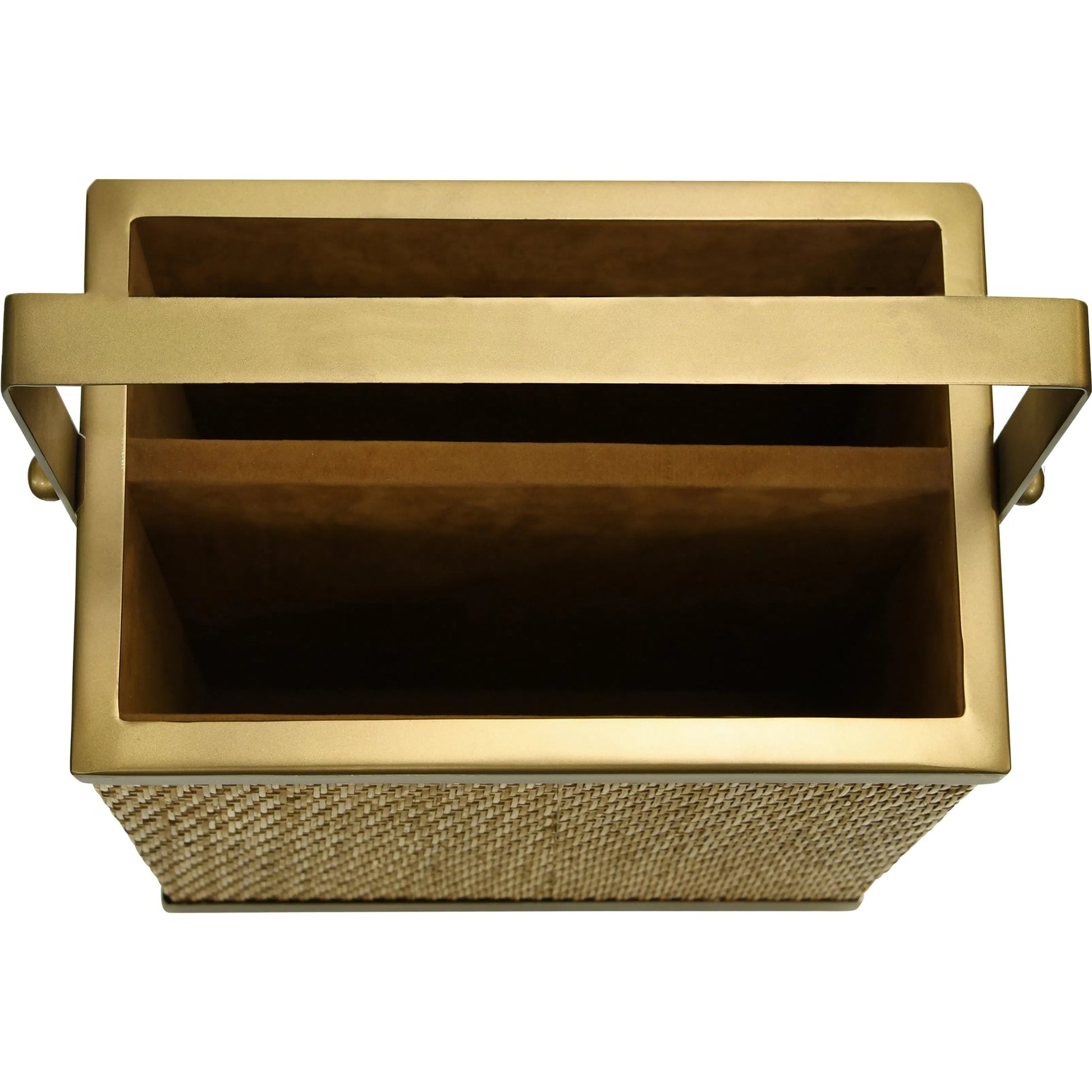 Nelson Rectangle Woven Rattan Magazine Holder by Worlds Away in natural, brass. Made from rattan in a rustic style.