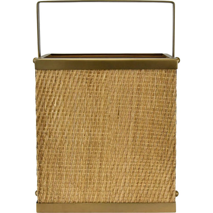 Nelson Rectangle Woven Rattan Magazine Holder by Worlds Away in natural, brass. Made from rattan in a rustic style.