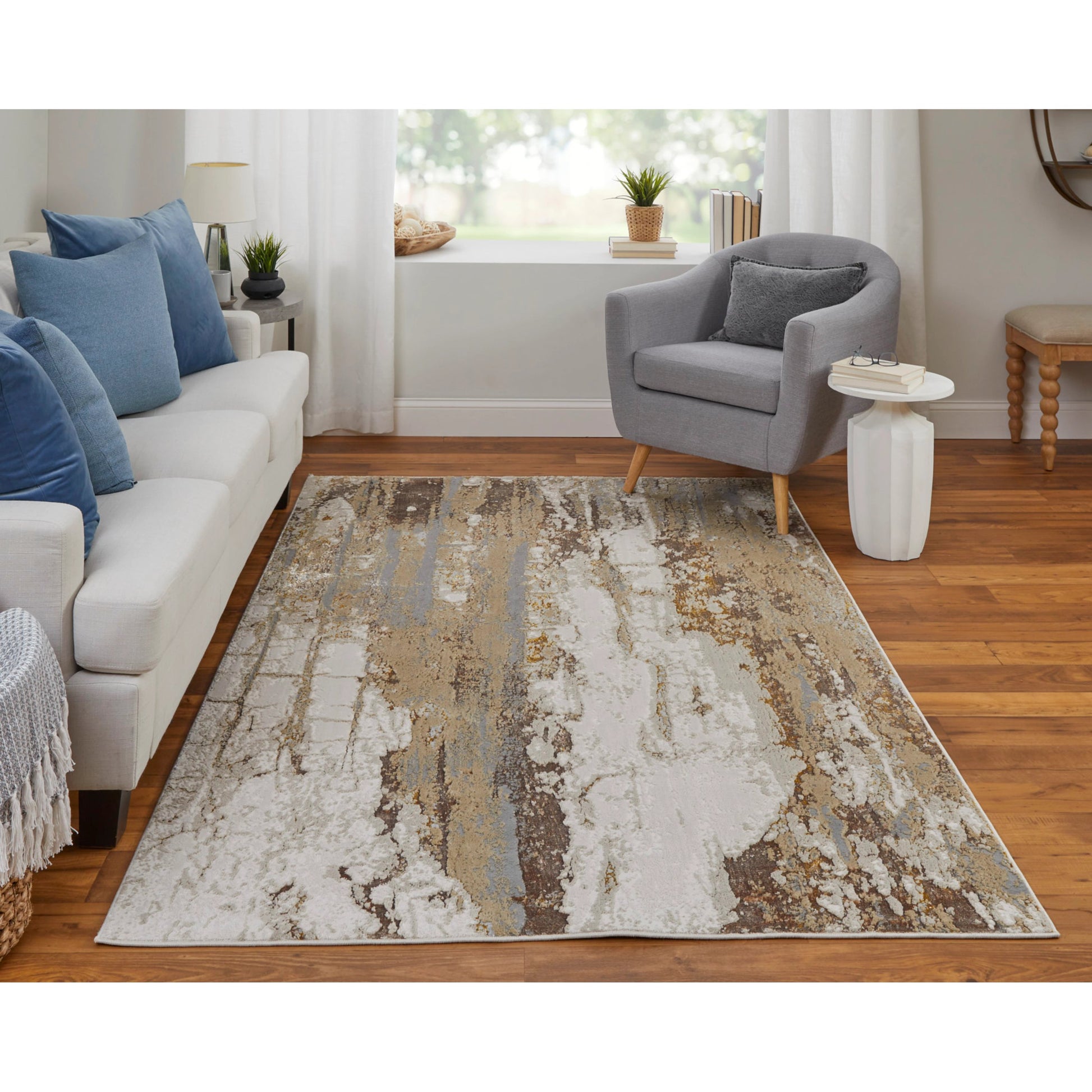 Aura Rug - 39LMF by Feizy in ivory, gold, brown. Made from polyester, polypropylene in a unique style.