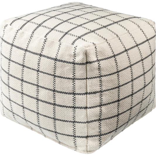 Charmaine Pouf - 484051 by Surya in off-white, light silver, light grey, sterling grey. Made from top: 100% recycled pet yarn, bottom: 100% polyester, fill: 100% polybeads in a modern style.