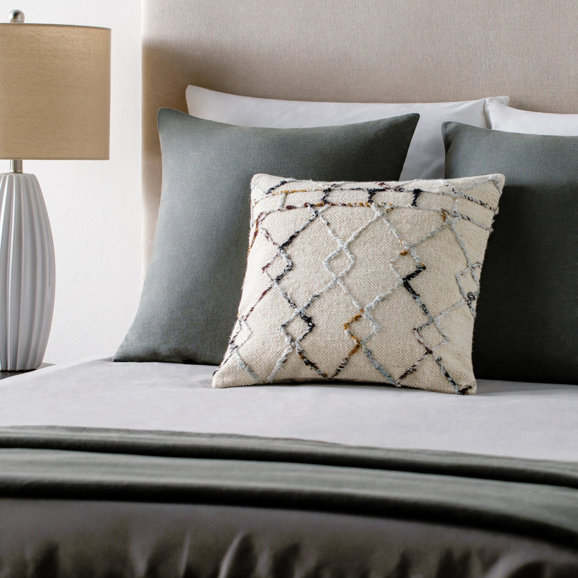 Nettie Pillow - 31395 by Surya in off-white, light beige, black. Made from 60% wool, 25% viscose, 15% cotton, 80% polyester, 20% cotton in a eclectic & global style.