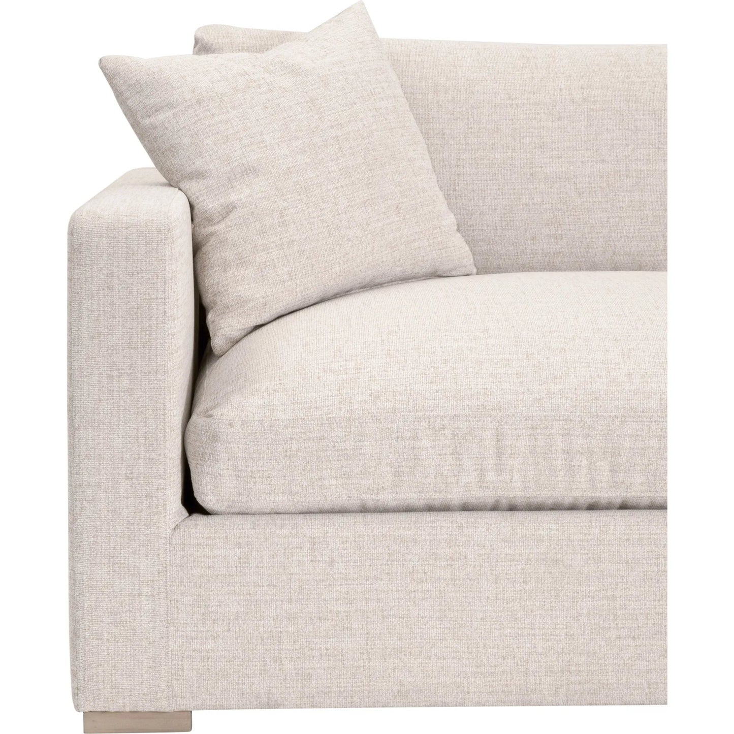 004 SI-2374653 | Closeup | Newport Outdoor 91" Track Arm Sofa by Essentials For Living in livesmart shapiro, sand, desert accoya. Made from marine grade plywood, solid accoya wood in a transitional style.