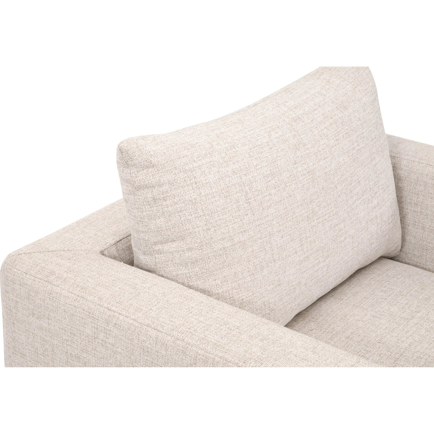 007 SI-2374654 | Closeup | Newport Outdoor Track Arm Sofa Chair by Essentials For Living in livesmart shapiro, sand, desert accoya. Made from marine grade plywood, solid accoya wood in a transitional style.