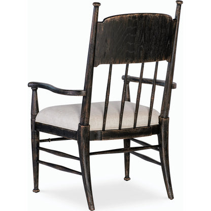 Americana Upholstered Seat Arm Chair by Hooker Furniture in beige. Made from oak veneers and fabric in a cottage & farmhouse style.