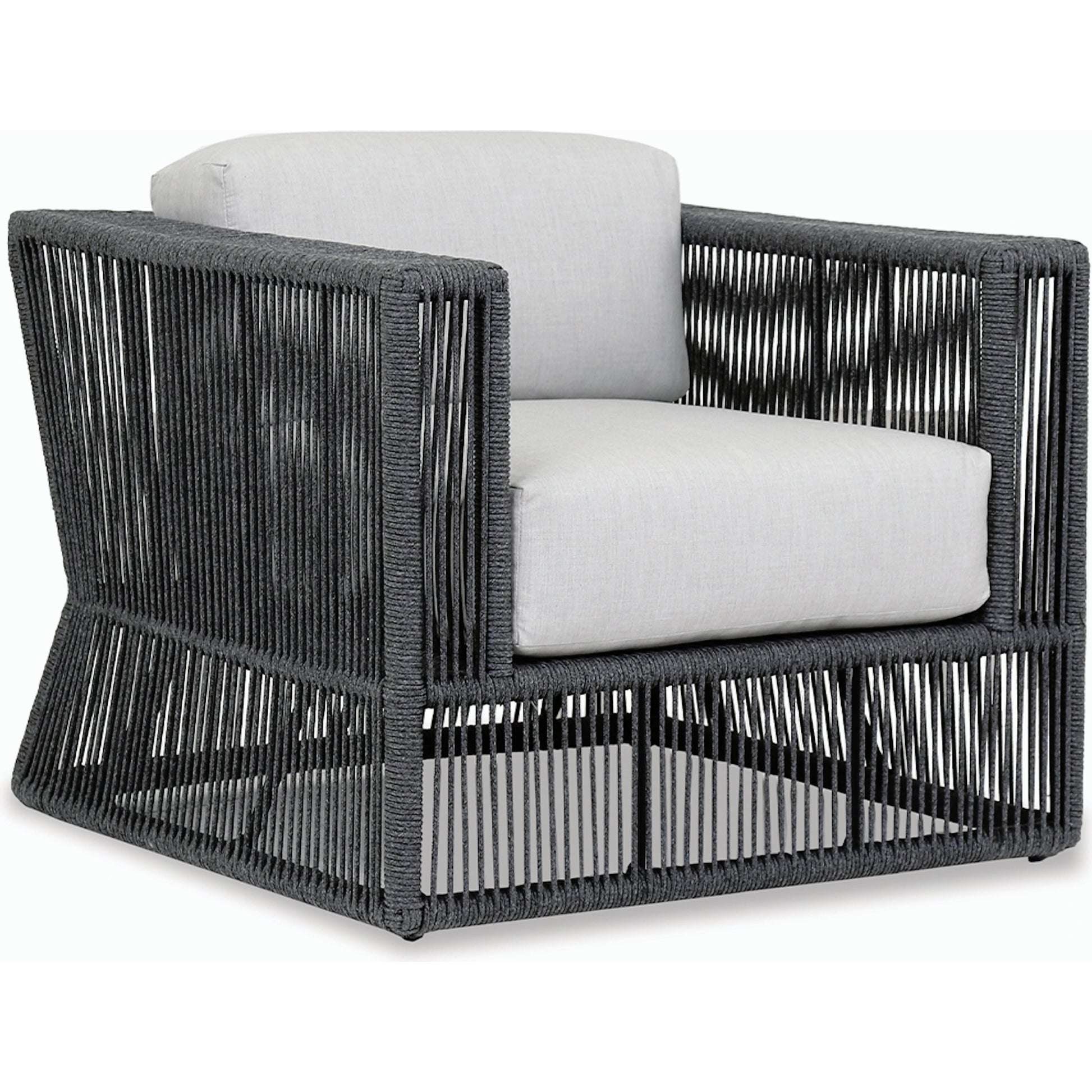 Milano Outdoor Club Chair by Sunset West in slate. Made from olefin rope in a coastal style.