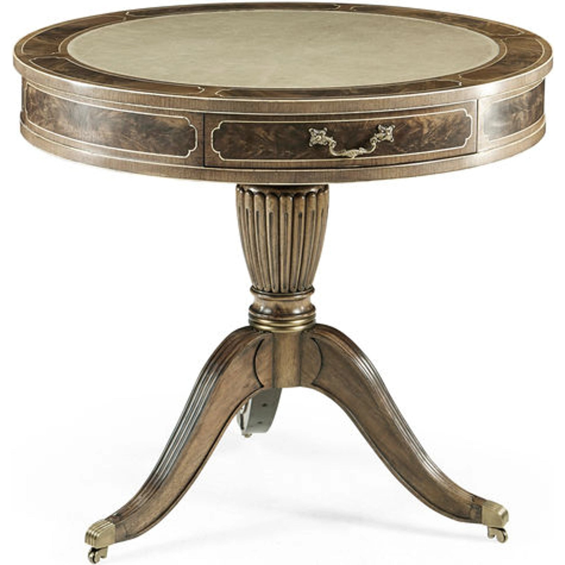Buckingham Bleached Mahogany Drum Table by Jonathan Charles in brown and bleached mahogany. Made from acacia in a traditional style.