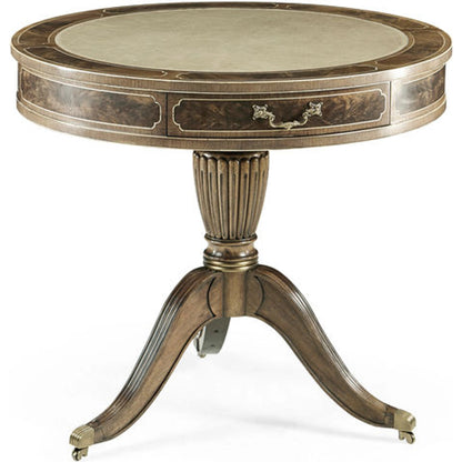 Buckingham Bleached Mahogany Drum Table by Jonathan Charles in brown and bleached mahogany. Made from acacia in a traditional style.