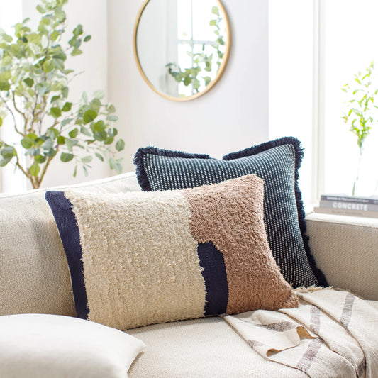 Niagara Pillow - 36222 by Surya in pearl, camel, onyx, brick, natural. Made from front: 100% cotton, back: 100% cotton in a modern style.