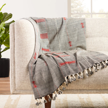 Nagaland Throw NGD07 Throw by Jaipur Living in black, red. Made from 100% cotton in a transitional style.