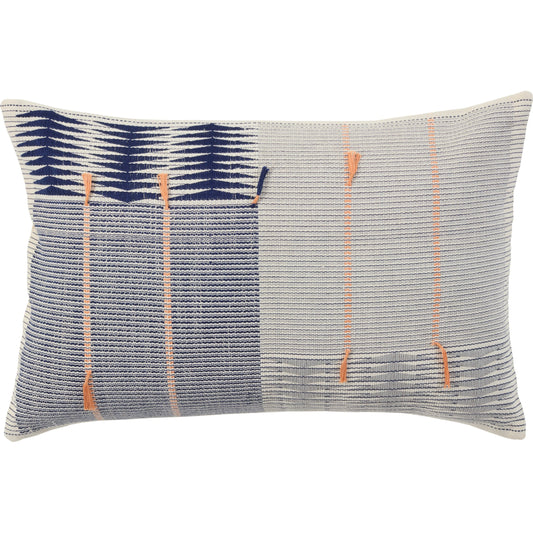 Jotsoma Pillow by Jaipur Living in navy, silver. Made from 100% cotton in a coastal style.