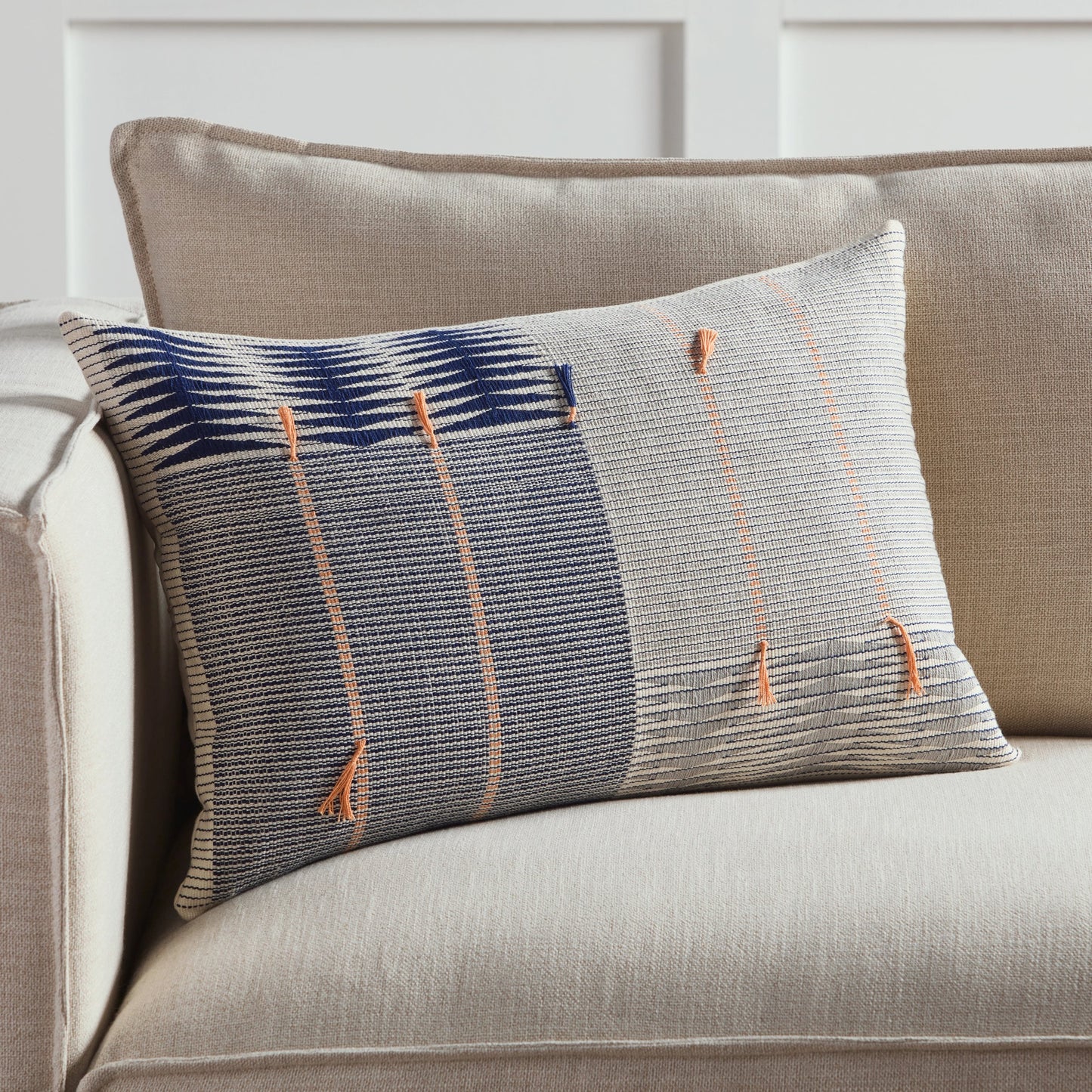 004 SI-2062044,SI-2062045,SI-2354756 | Closeup | Nagaland Pillow NGW20 Pillow by Jaipur Living in navy, silver. Made from 100% cotton in a coastal style.