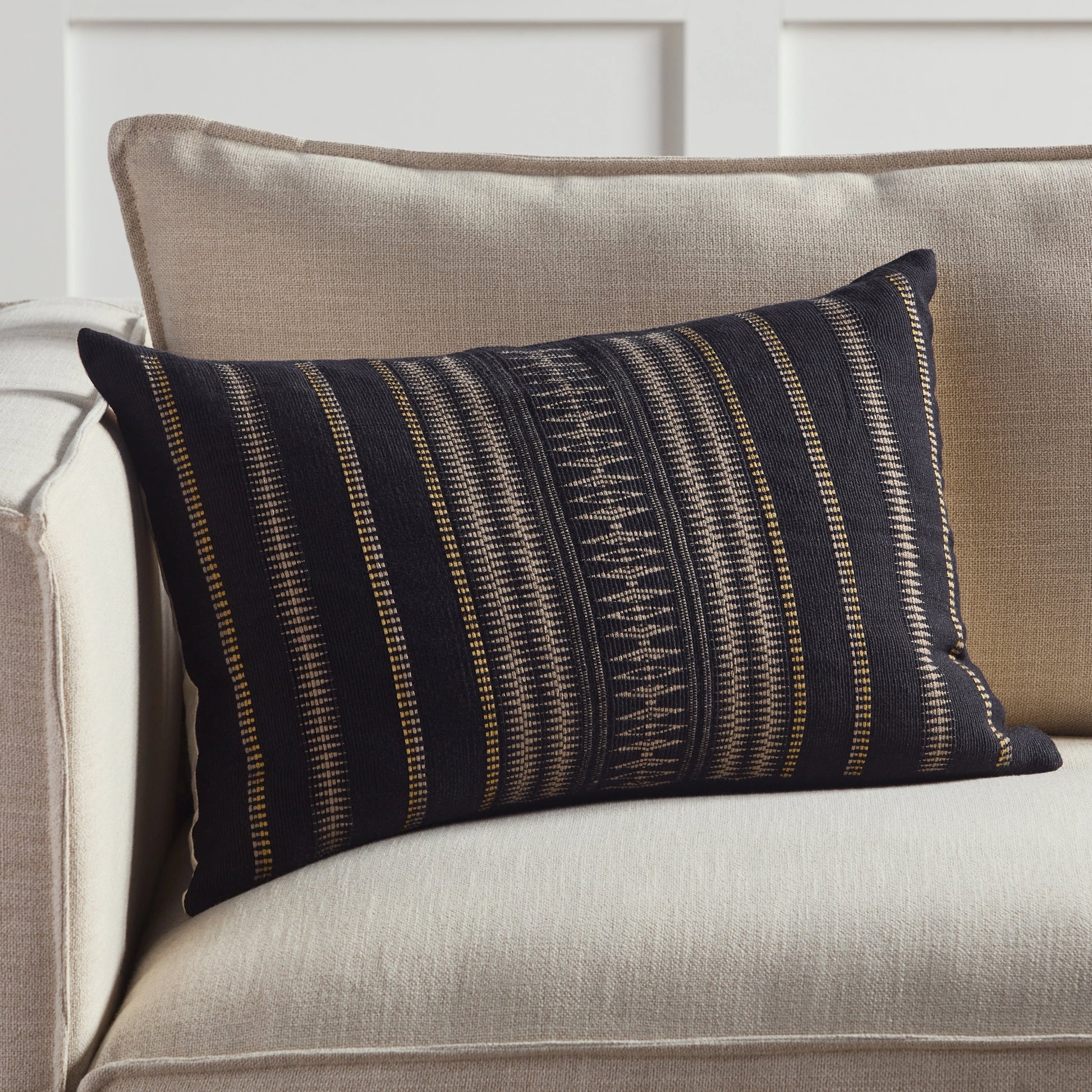 Nagaland Pillow NGW30 Pillow by Jaipur Living in black, taupe. Made from 100% cotton in a traditional style.