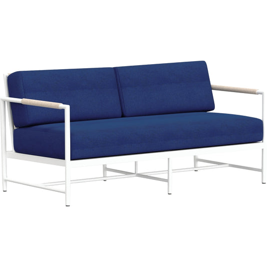 Sabbia Outdoor Loveseat by Sunset West in white. Made from olefin rope in a coastal style.