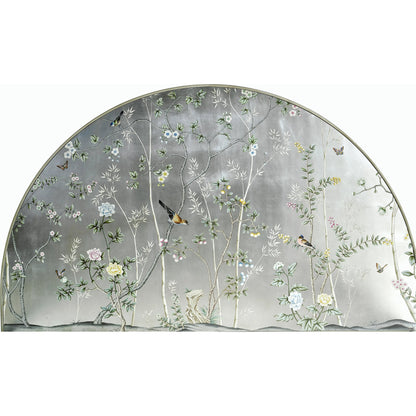 Shimmering Moon Half Round King Panel Bed by Jonathan Charles in white and painted silverleaf. Made from beech wood in a modern style.