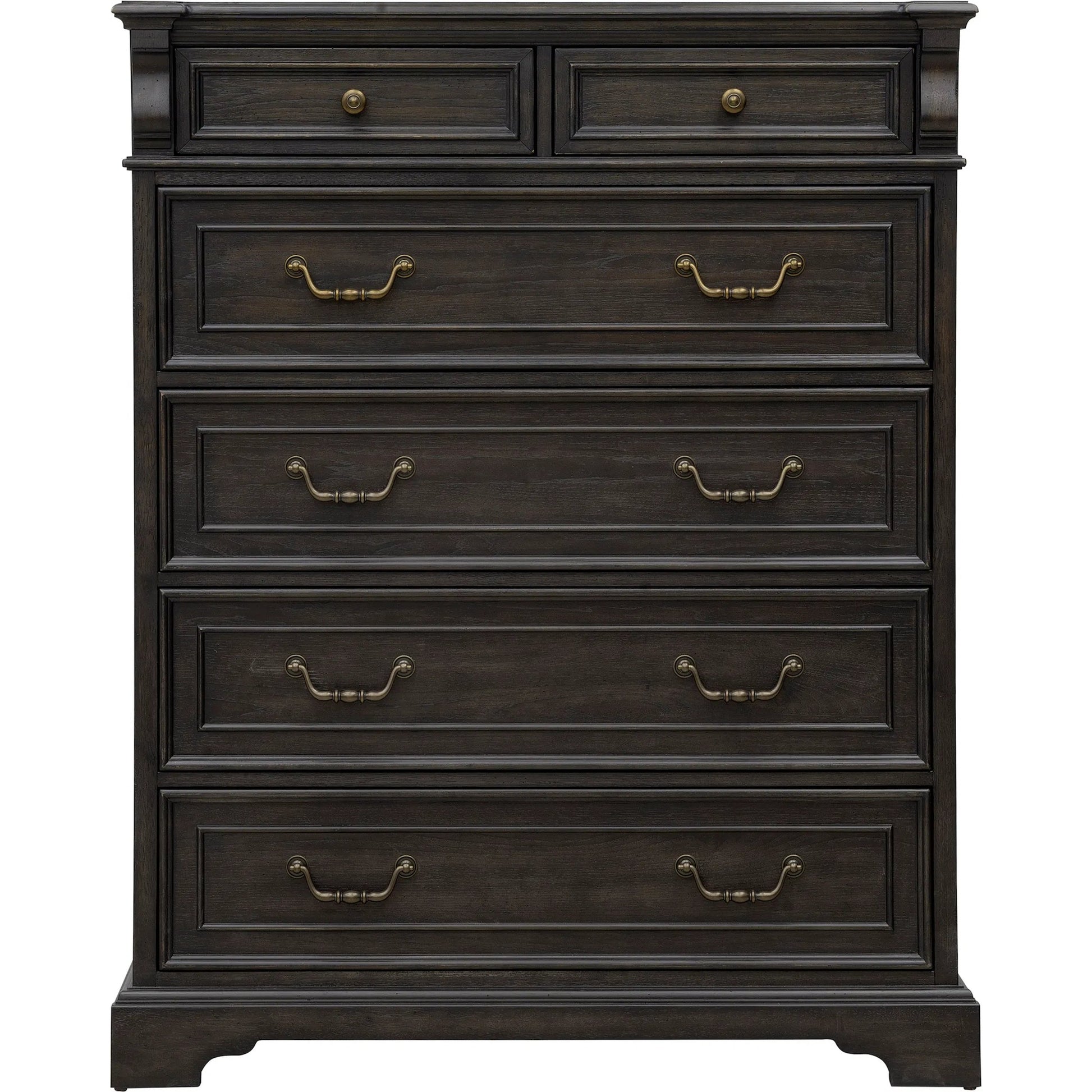 Hickory Creek 6 Drawer Chest by Pulaski Furniture in brown velvet. Made from split heart cathedral hickory veneers in a unique style.