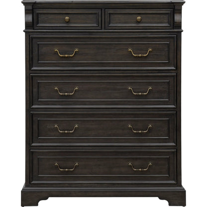 Hickory Creek 6 Drawer Chest by Pulaski Furniture in brown velvet. Made from split heart cathedral hickory veneers in a unique style.