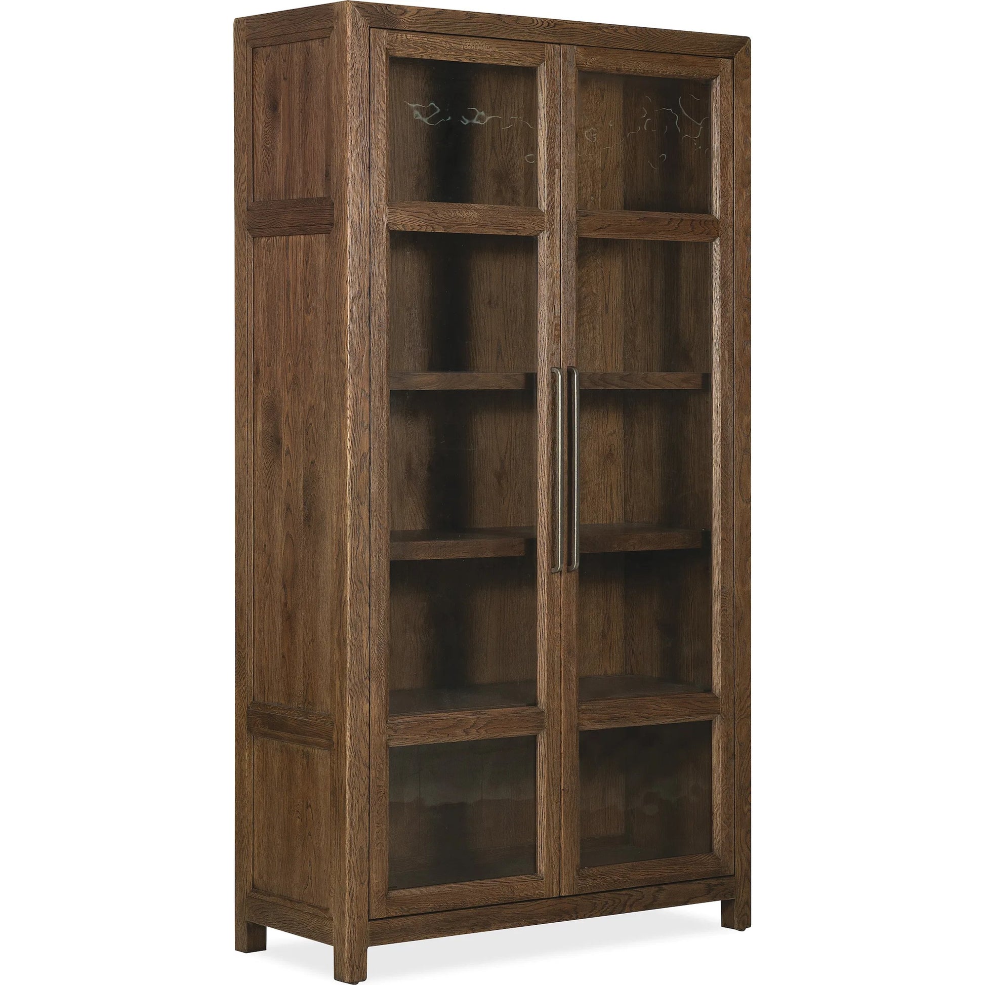Driftwood Display Cabinet by Hooker Furniture. Made from oak solids, oak veneers, seeded glass, fabric, 100% polyester in a transitional style.
