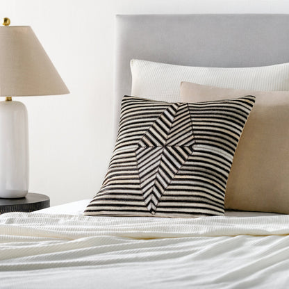 Nashville Pillow - 23455 by Surya in cream, tan, black, light gray. Made from 100% hair on hide, 100% cotton in a unique style.