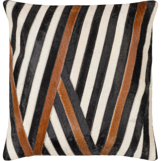 Nashville Pillow - 9805 by Surya in brown, black, light gray. Made from front: 100% leather, back: 100% cotton in a modern style.
