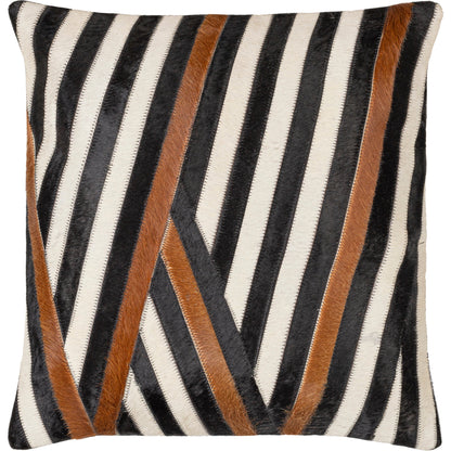 Nashville Pillow - 9805 by Surya in light silver, jet black, steel grey, brick. Made from front: 100% leather, back: 100% cotton in a modern style.