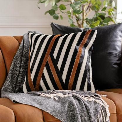 Nashville Pillow - 9805 by Surya in light silver, jet black, steel grey, brick. Made from front: 100% leather, back: 100% cotton in a modern style.