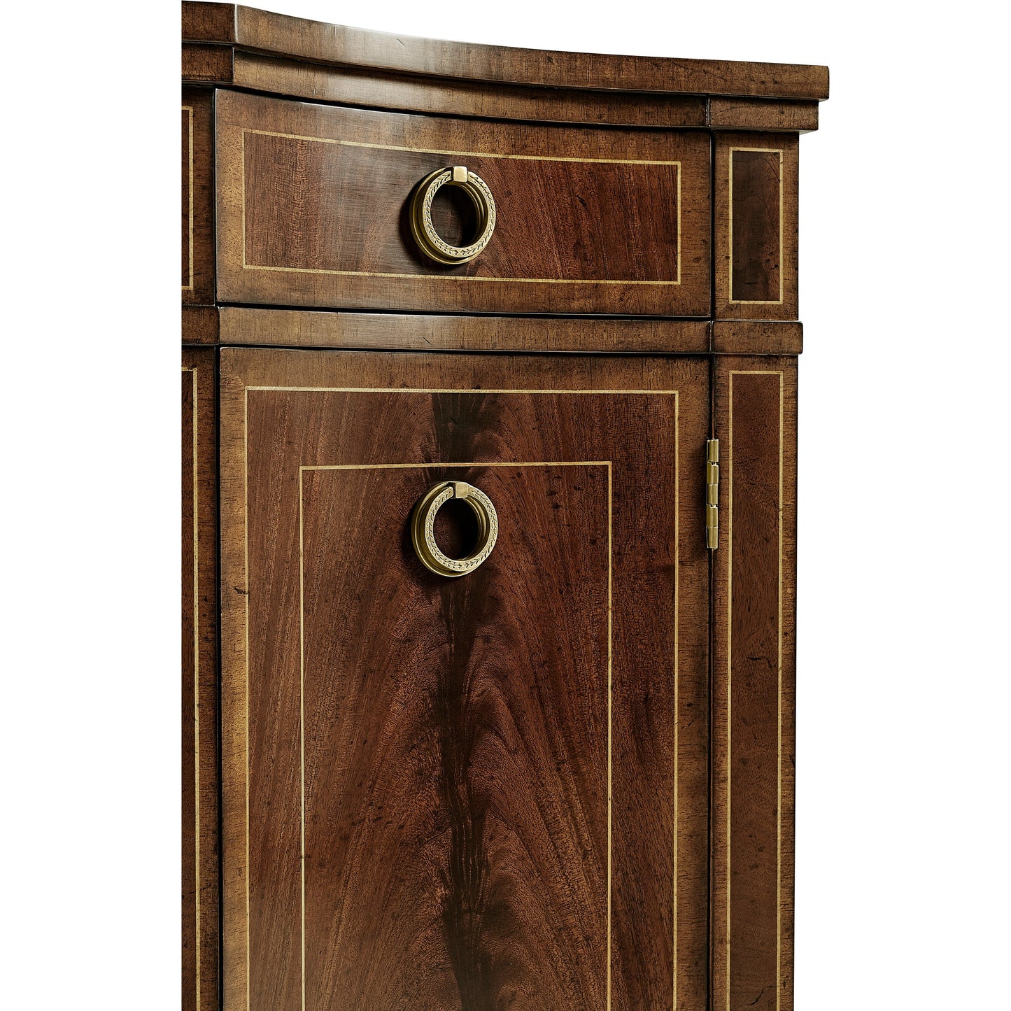 013 SR-846122 | Closeup | Buckingham Serpentine Mahogany Credenza by Jonathan Charles in brown and medium antique mahogany. Made from acacia in a traditional style.