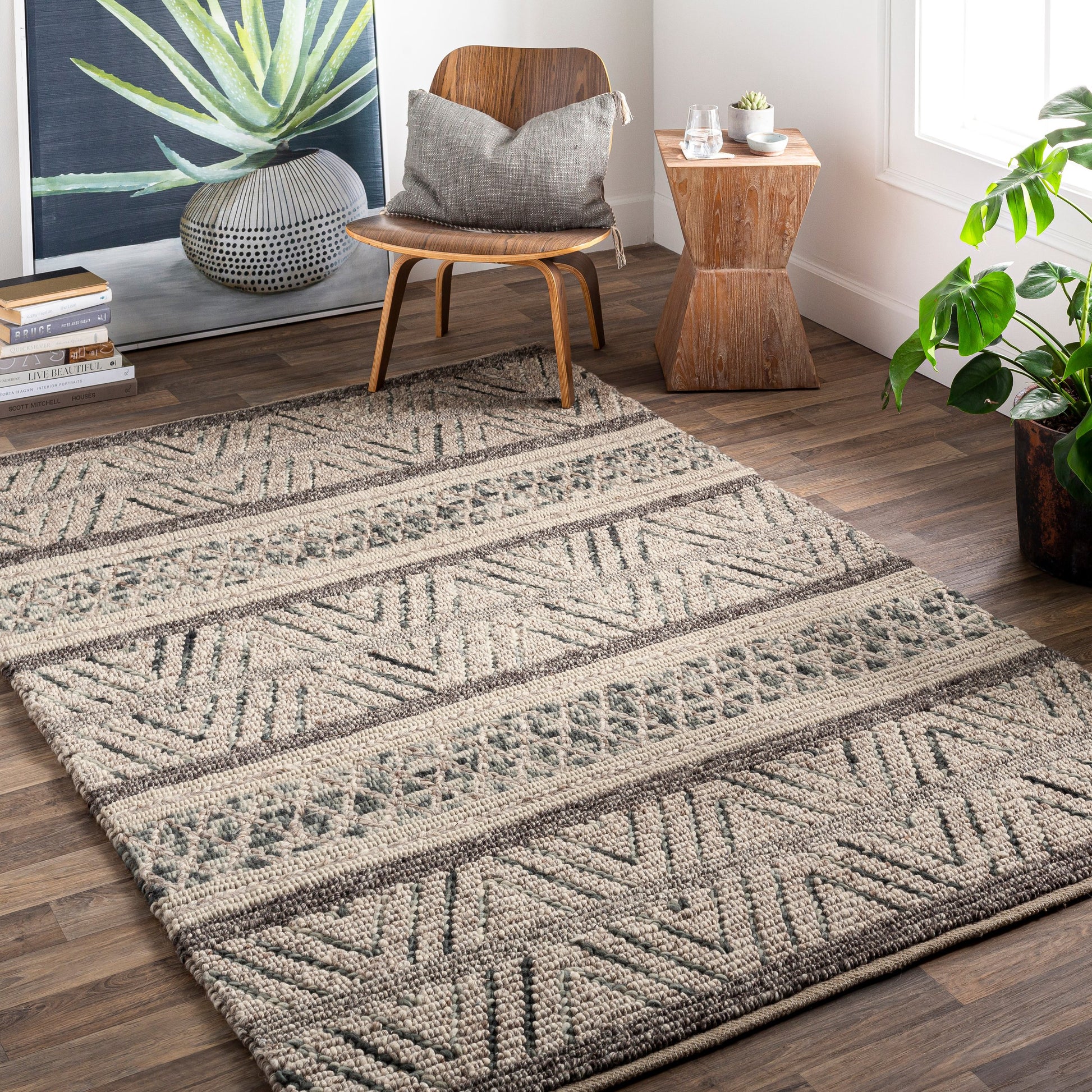 Nico NIC-7001 Rug by Surya in charcoal, black, gray, ivory, deep teal. Made from 100% wool in a unique style.