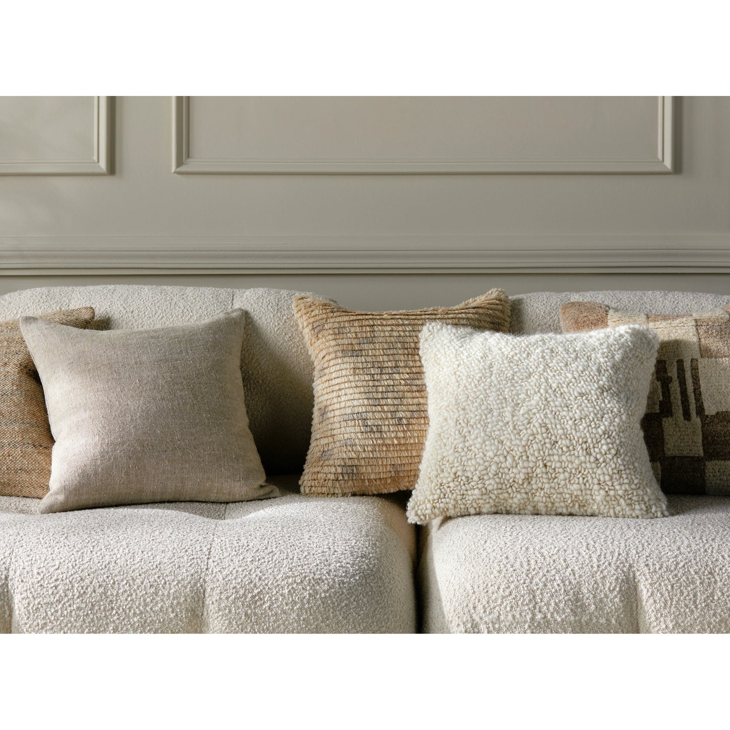 003 SI-2049205,SI-2049206,SI-2049208,SI-2049209,SI-2049211,SI-2049212 | Lifestyle | Noida Pillow - 479639 by Surya in ivory, cream, off-white. Made from front: 90% wool, 10% cotton, back: 100% cotton in a modern style.