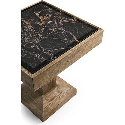Echo Canyon Square Marble Side Table by Jonathan Charles in faded oak. Made from oak veneer in a cottage & farmhouse style.