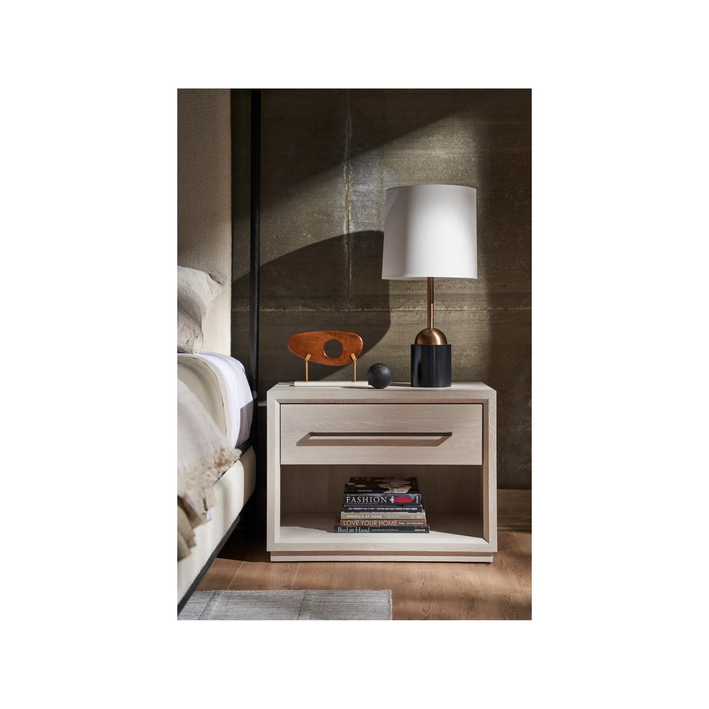 004 SI-2195600 | Closeup | Modern Astrid Drawer Nightstand by Universal Furniture in white oak. Made from unique in a unique style.