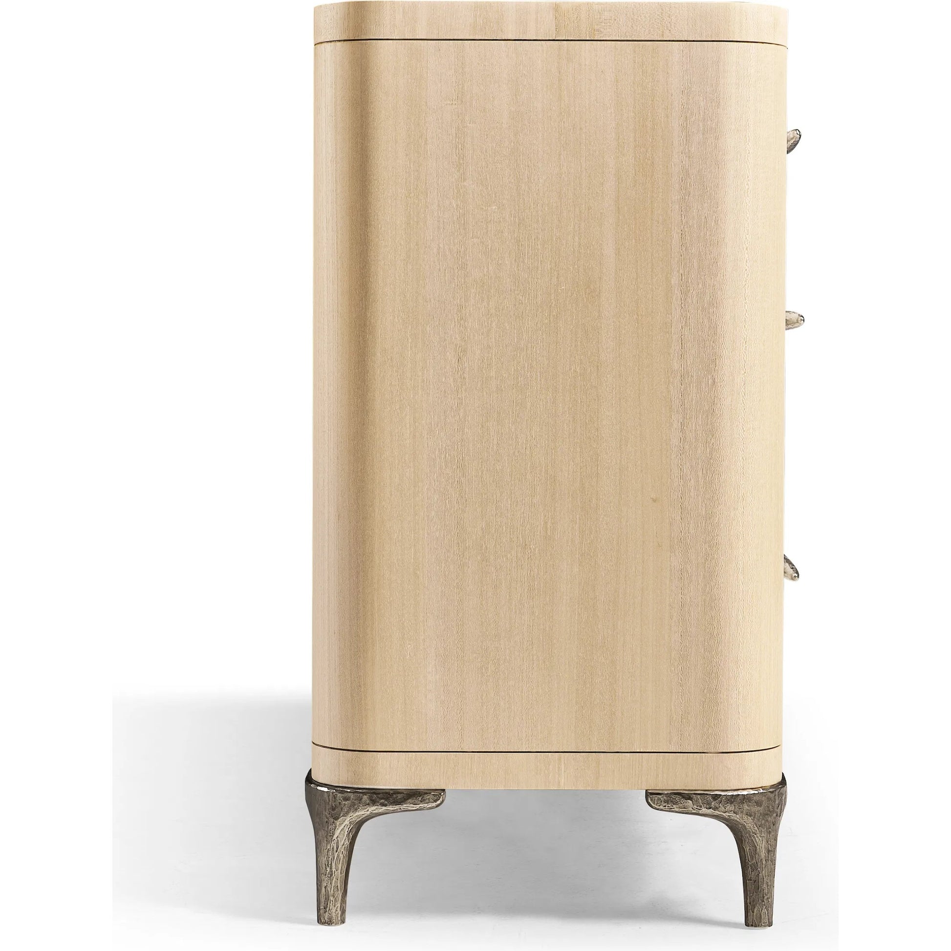 Undercurrent Dresser by Jonathan Charles in beige and natural dyed koto. Made from koto veneer, oak, oak veneer, fabric, stainless steel, sycamore solid wood in a transitional style.