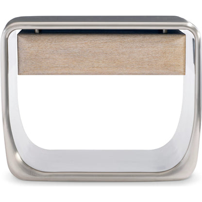 Lomond Nightstand by Bernhardt in tarnished nickel, trevin. Made from metal, wood in a modern style.