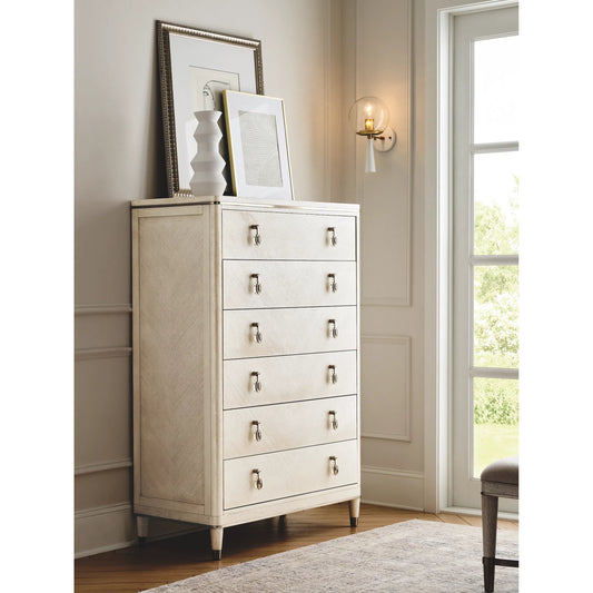 Grace 6-Drawer Chest by Pulaski Furniture in opulent opal. Made from quartered ash wood veneers in a unique style.