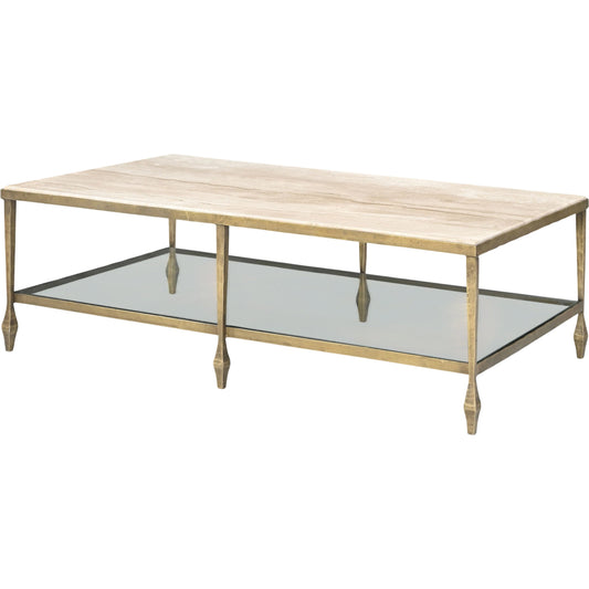 Nivara Coffee Table by Surya in cream, metallic brass and lacquered, brass, electroplated. Made from marble, glass, iron in a unique style.