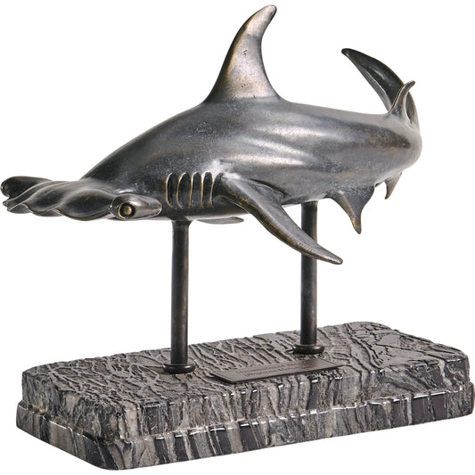 001 SI-2535694 | Primary Silo | Arc Hammerhead Shark Bronze Statue with Marble Base by Jonathan Charles in dark rustic waxed bronze. Made from main brass in a unique style.