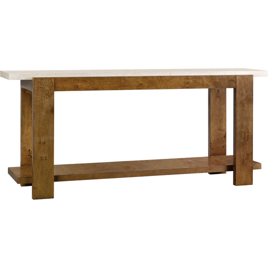 Melange Mulholland Console Table by Hooker Furniture in medium wood and rich golden brown, oak veneers, marble. Made from oak solids, oak veneers, marble in a unique style.