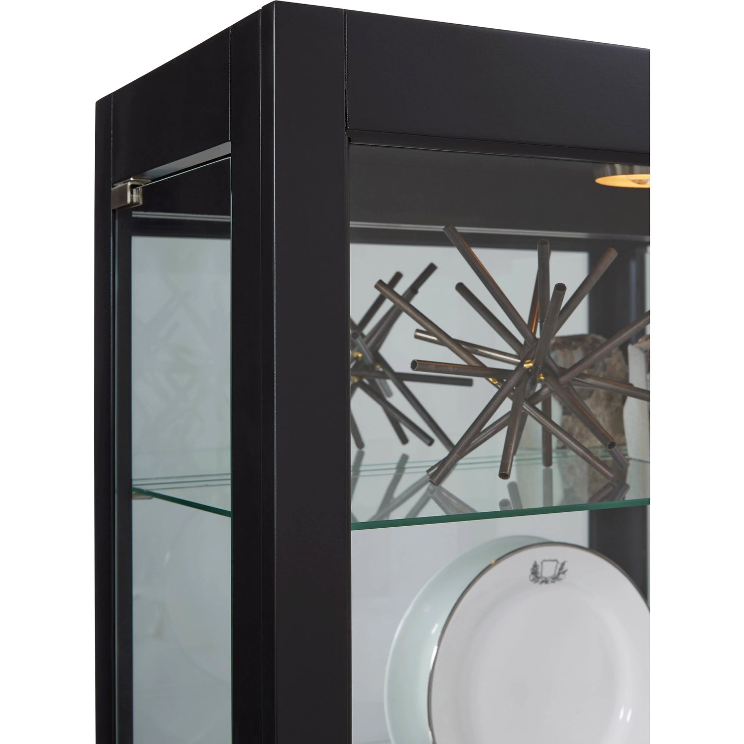 004 SI-2155509 | Closeup | 29'' Wide Hardwood Onyx Black Curio Display Cabinet by Pulaski Furniture in black onyx. Made from select hardwoods in a traditional style.