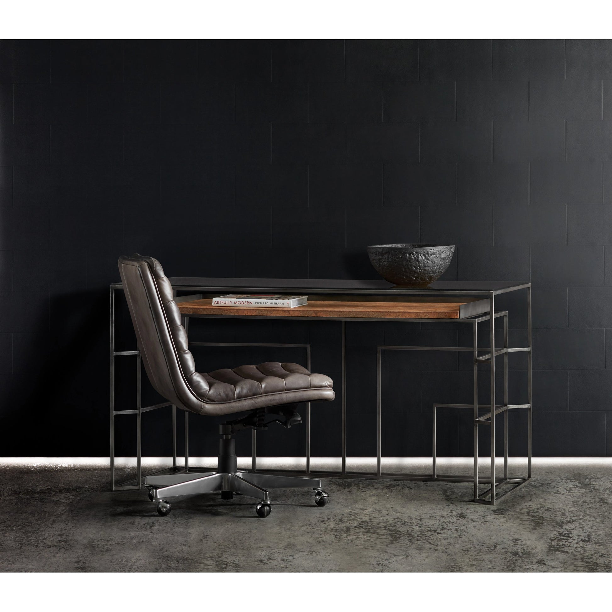Wyatt Executive Chair by Hooker Furniture in grey and memento medal. Made from leather in a transitional style.