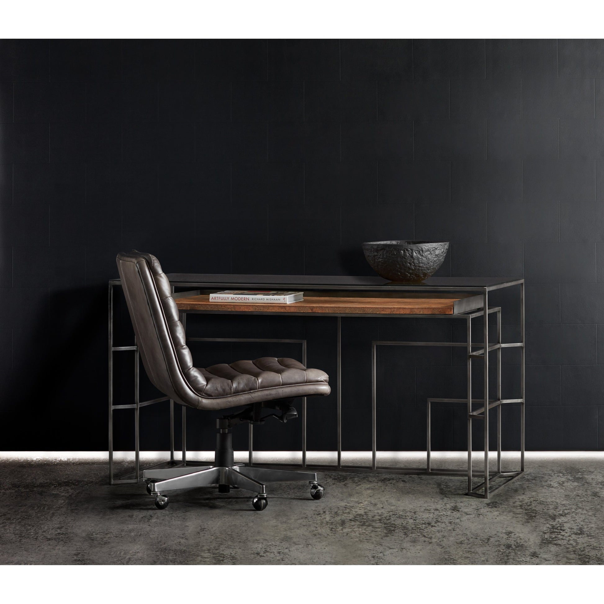 Wyatt Executive Chair by Hooker Furniture in grey and memento medal. Made from leather in a transitional style.