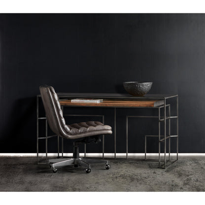 Wyatt Executive Chair by Hooker Furniture in grey and memento medal. Made from leather in a transitional style.